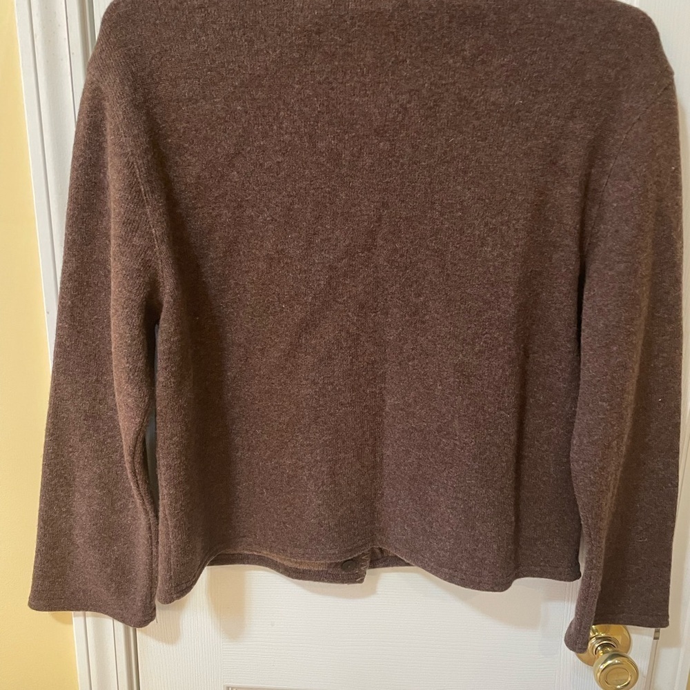 Annabel Tricot Italy Wool Blend Cardigan Sweater Size M 🤎. Blanket Stitch Edging - Picture 3 of 5